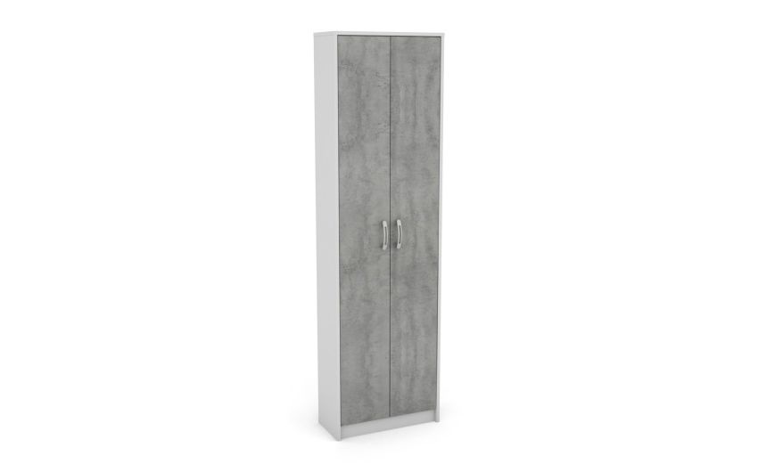 Point armadio 2 ante e 5 vani bianco e cemento-Con ante battenti-Cemento-Nobilitato-190 cmx55 cm