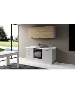 Gilda cucina 180 cm colore light grey e rovere cadiz-2 elettrodomestici, Piano Cottura a GAS-Grigio chiaro-Pannello-216 cmx180 cm