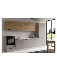 Gilda cucina 345 cm colore light grey e rovere cadiz-4 elettrodomestici, frigo da 400 lt-Grigio chiaro-Pannello