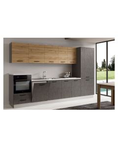 Gilda cucina 345 cm colore cemento scuro e rovere cadiz-4 elettrodomestici, frigo da 400 lt-Pietra scura-Pannello