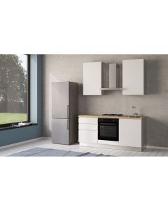 Iris cucina 180 cm colore bianco opaco -2 elettrodomestici, Piano Cottura a GAS-Bianco-Melaminico-240 cmx180 cm