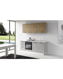 Gilda cucina 195 cm colore light grey e rovere cadiz-2 elettrodomestici-Grigio chiaro-Pannello