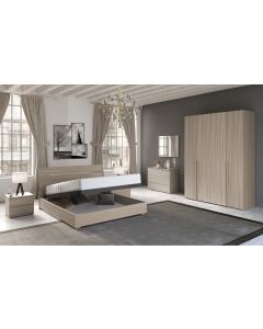 Mia camera matrimoniale olmo delicato, letto con contenitore-Armadio 4 ante-Legno naturale-Nobilitato