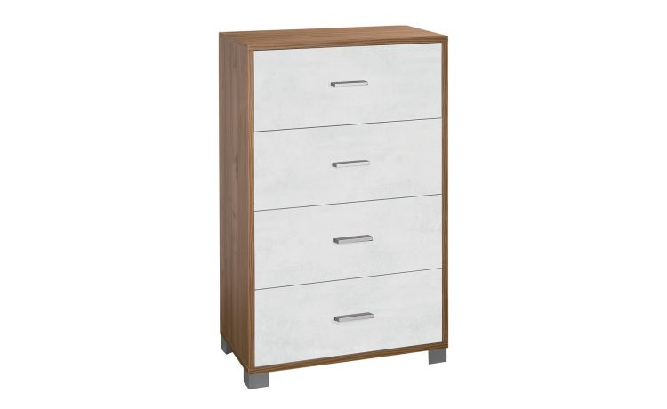 Odessa cassettiera 4 cassetti ossido nero e noce stelvio--Bianco-Pannello melaminico-112 cmx70 cm