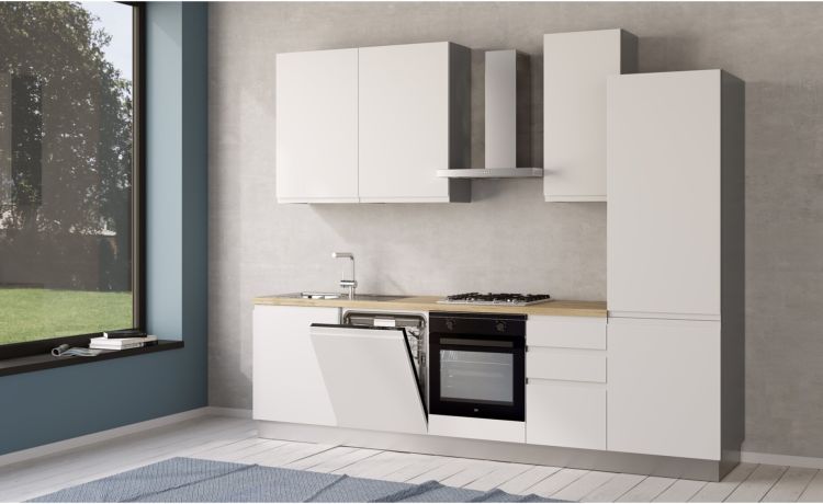 Iris cucina 285 cm colore bianco opaco con lavastoviglie-4 elettrodomestici--Melaminico