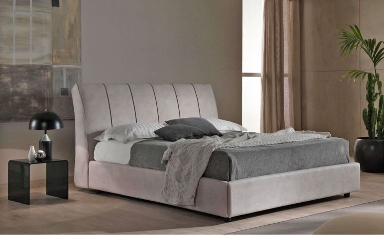 Tahiti letto matrimoniale con contenitore grigio chiaro-In tessuto effetto nabuk