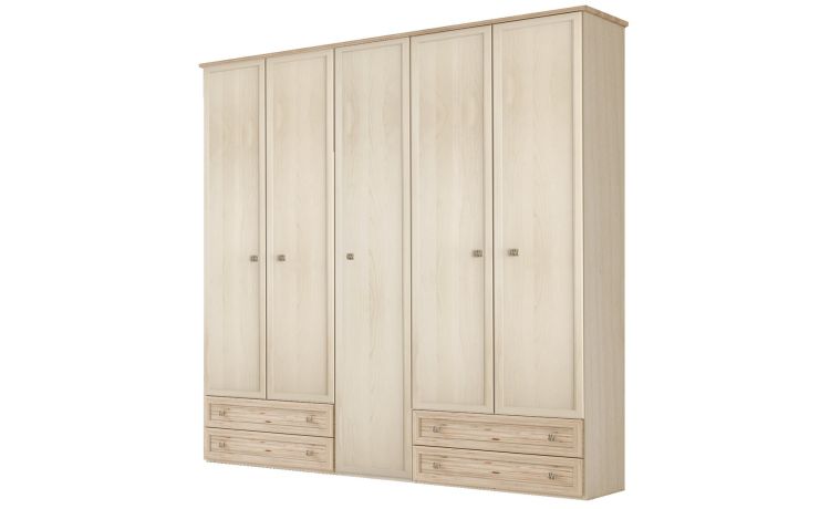 Susy armadio 5 ante battenti e 4 cassetti betulla-In pannello ecologico certificato-Legno naturale-Pannello ecologico-241 cmx216 cm