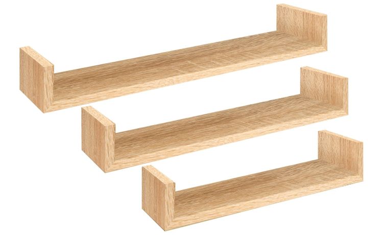 Calamita set 3 mensole in mdf rovere naturale- -Legno naturale-Mdf