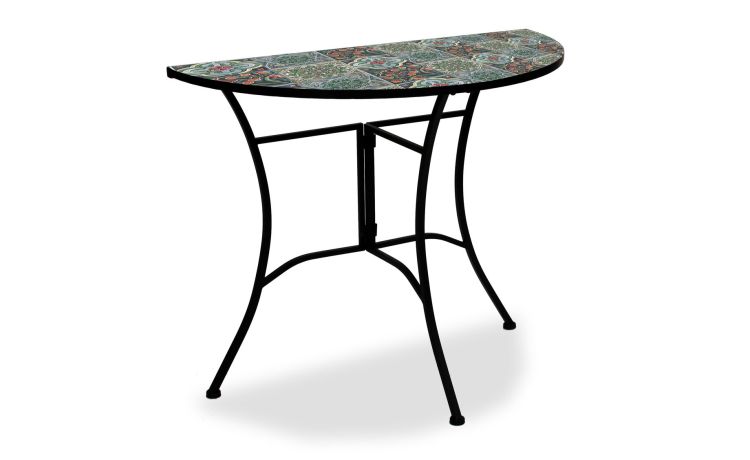 Maestrale tavolo mezzaluna in ferro nero-Piano in mosaico-Grigio-Acciaio-75 cmx90 cm