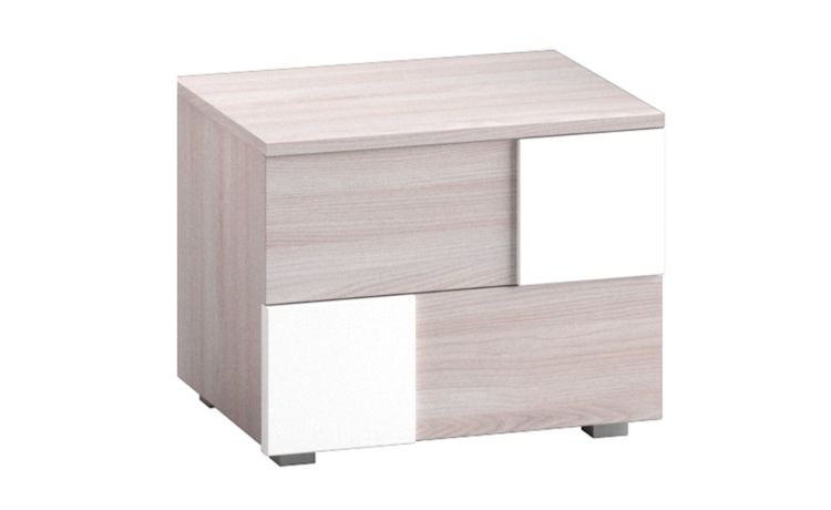 Alessia comodino 2 cassetti olmo e bianco opaco-In pannello ecologico certificato-Cemento-Pannello ecologico-44,5 cmx55,2 cm