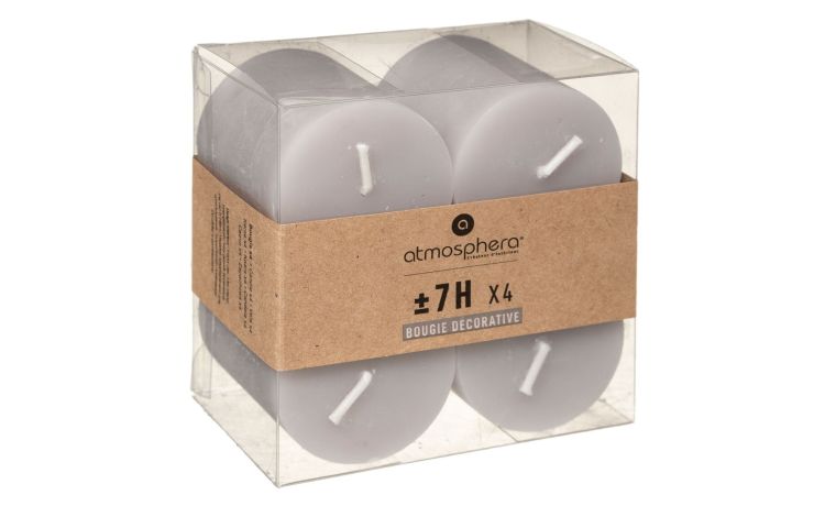 Rustic set 4 candele flat tortora Ø4