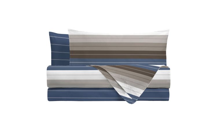 Manilo completo letto rigato blu singolo --Blu-100% Cotone-Singolo