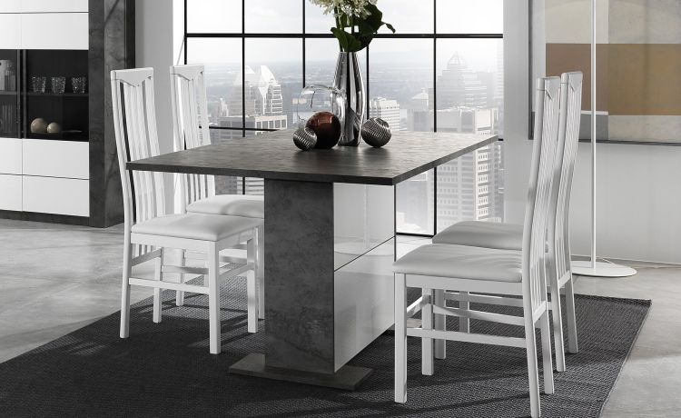 Tokyo tavolo rettangolare grigio e bianco lucido--Pietra scura-Pannello-78 cmx160 cm
