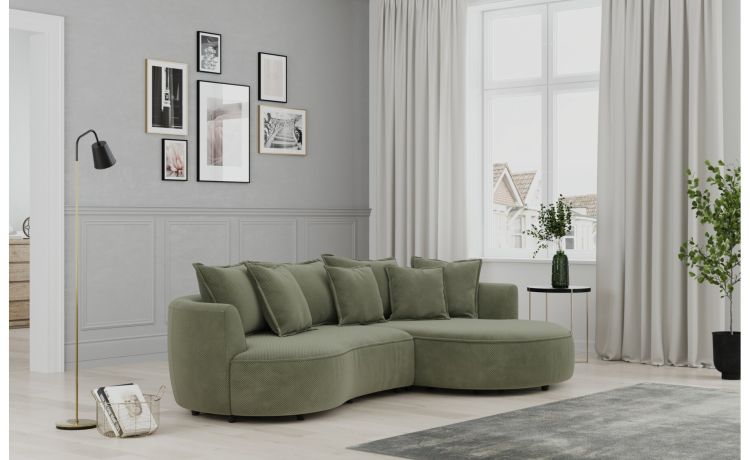 Chic divano 3 posti con penisola verde--Verde-Tessuto-66 cmx287 cm