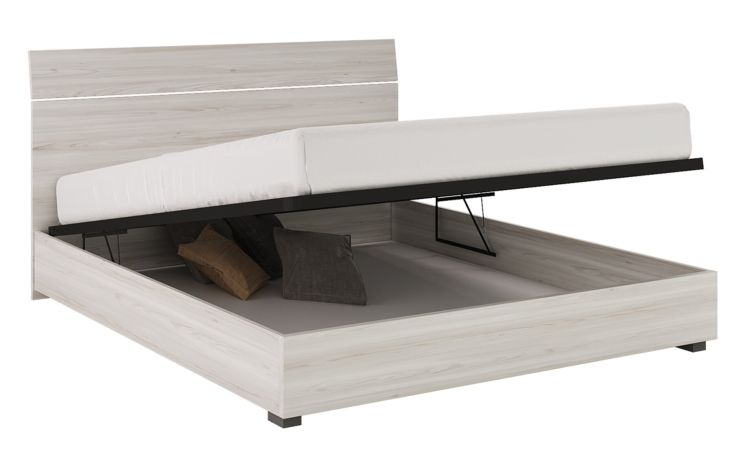Mia letto con contenitore frassino ghiaccio-In pannello nobilitato-Grigio chiaro-Nobilitato-80 cmx172 cm