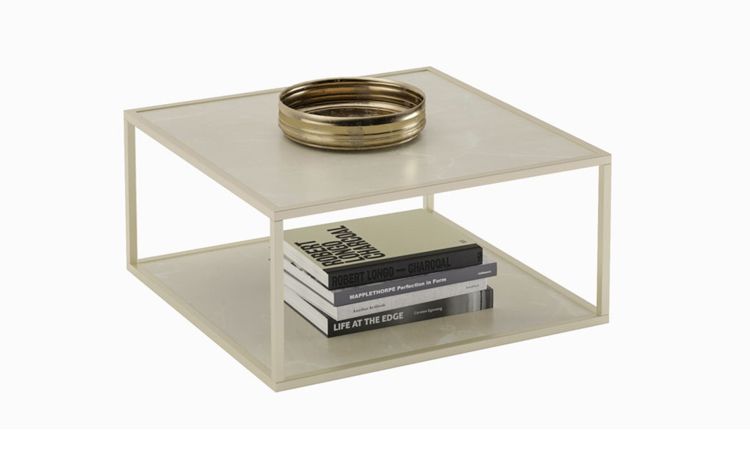 Dover tavolino quadrato in colore Carrara/Champagne-Misure L80xP80xH38 cm-Oro-Pannello-38 cmx80 cm