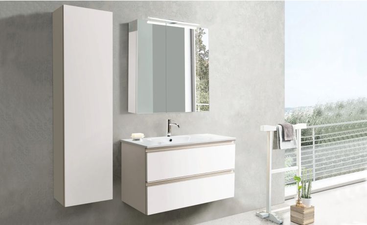 Bagno componibile Like bianco opaco e cemento