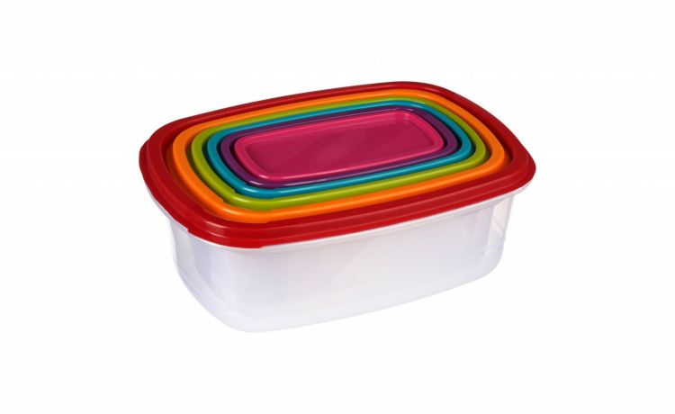 Set 6 contenitori rettangolari in plastica- -Multicolore-Plastica