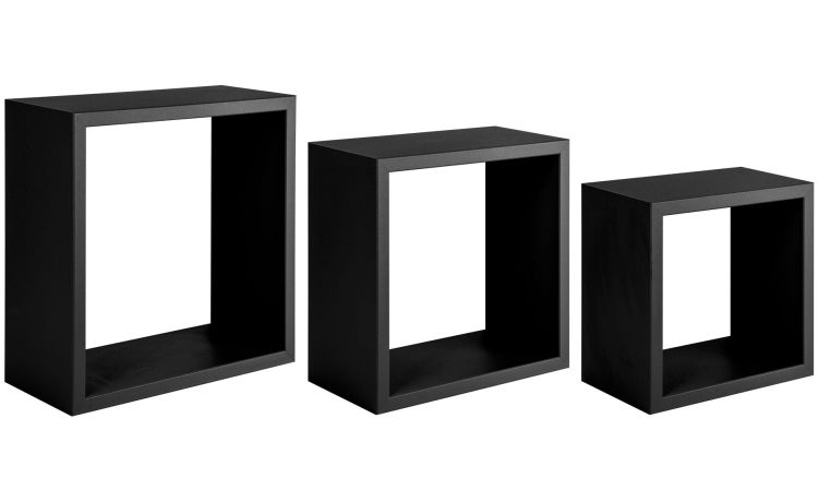 Square set 3 mensole in mdf nero - -Nero-Mdf