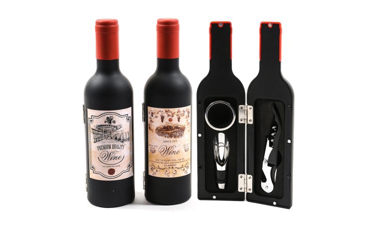 Set sommelier 3 accessori cofanetto bottiglia h23 cm-Con cofanetto bottiglia--Acciaio