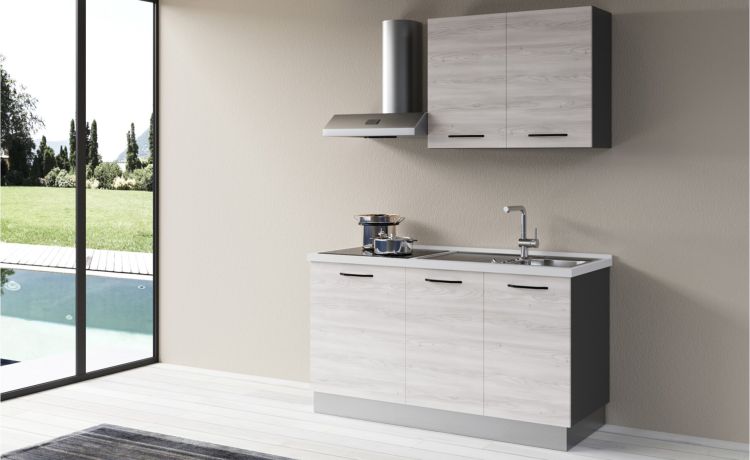 Gilda 2.0 cucina 150 cm colore frassino ghiaccio -1 elettrodomestico, Piano Cottura a INDUZIONE--Pannello-216 cmx150 cm