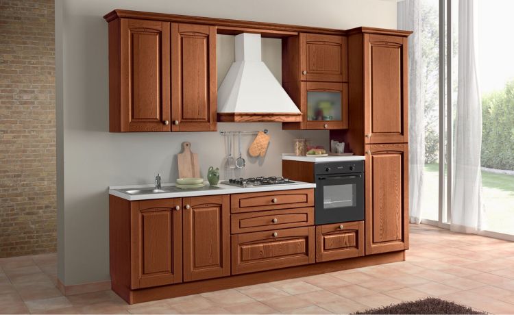 Adele cucina 308 cm colore noce -3 elettrodomestici-Legno scuro-Pannello-222 cmx308 cm