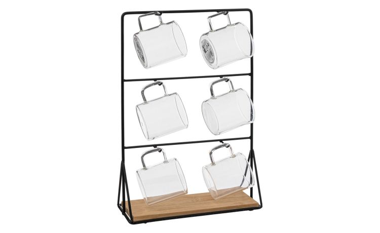 Mia supporto bamboo con 6 tazzine in vetro 100 ml---Ferro