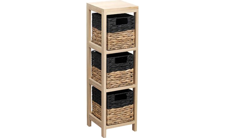 Cassettiera 3 cassetti in legno e fibra naturale nero--Nero-Fibra naturale-73