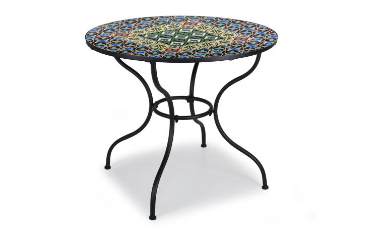 Ginger tavolo tondo in ferro nero Ø90 cm-Piano in mosaico-Nero-Metallo-75 cmx90 cm