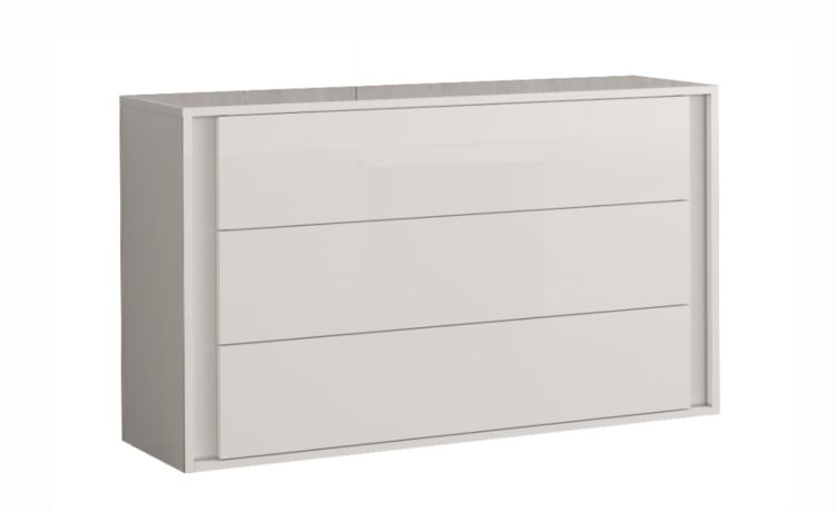 Bella comò 3 cassetti bianco lucido-In pannello laccato-Bianco-Pannello-76 cmx123 cm