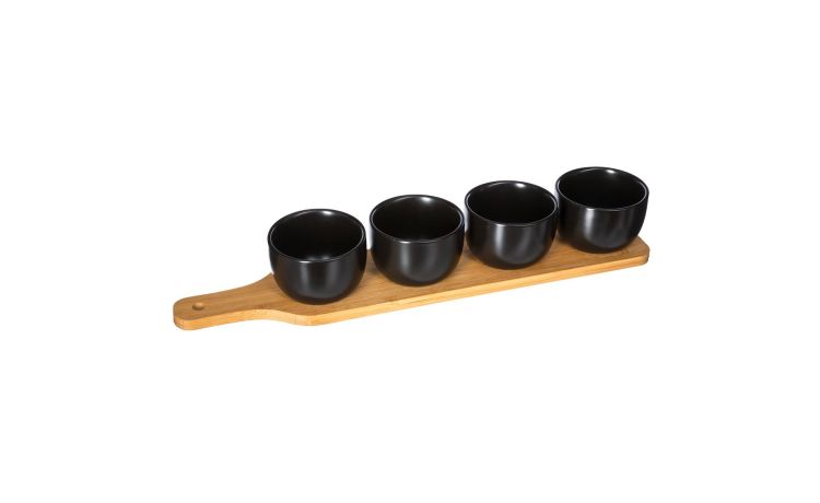 Set 5 pezzi per aperitivo con tagliere in legno- -Nero-Gres-1 cmx40 cm