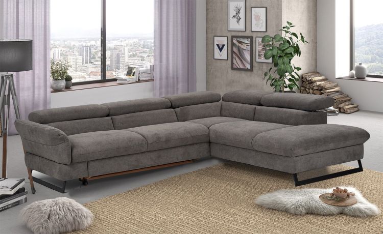 Haiti divano angolare in tessuto grigio-con panchetta estraibile-Grigio-Tessuto-198 x 126 cm