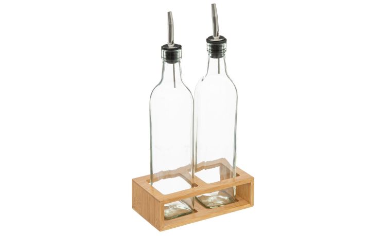 Set condimento olio e aceto con base in legno - -Legno naturale-Vetro