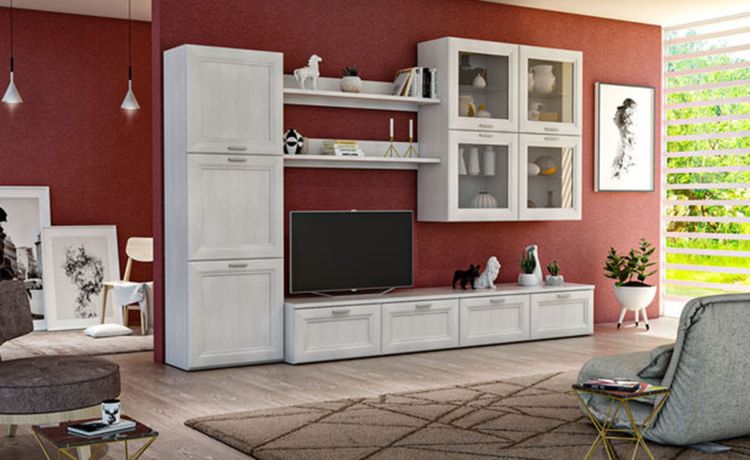Venere parete soggiorno 300 cm bianco frassino-Larghezza 300
