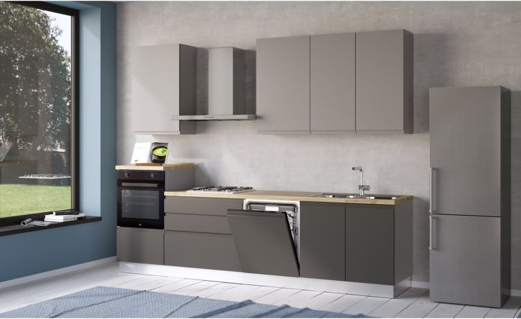 Iris cucina 300 cm colore grigio scuro e grigio chiaro con lavastoviglie-3 elettrodomestici--Melaminico