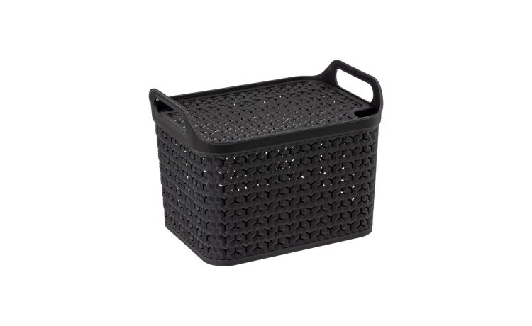 Contenitore con coperchio in tessuto nero 12 litri--Nero-Polipropilene-23 cmx23