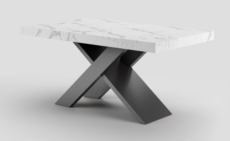 Twin tavolo effetto marmo bianco L160/260 cm-Tavolo allungabile-Bianco-Nobilitato-76 cmx160 cm