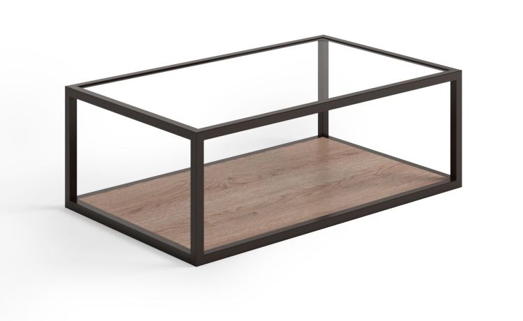 Vista tavolino rettangolare in metallo verniciato Brown/Rovere nodato--Marrone-Pannello-38 cmx80 cm