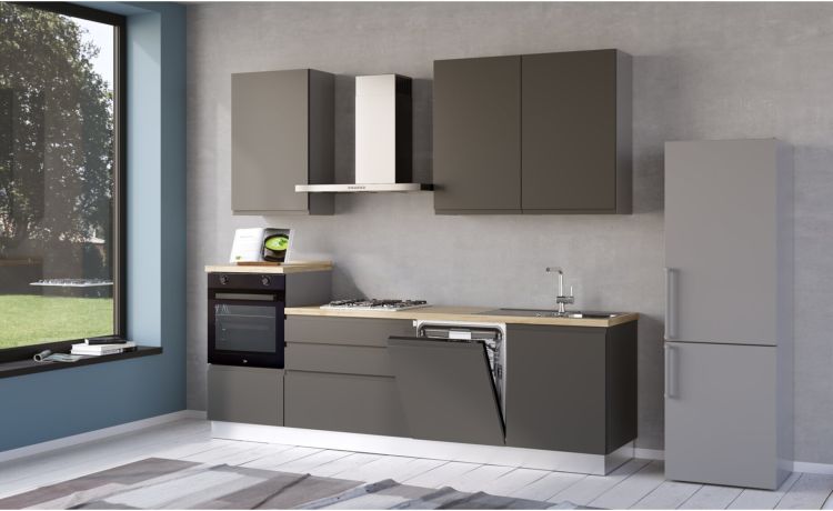 Iris cucina 270 cm colore grigio scuro con lavastoviglie-3 elettrodomestici --Melaminico