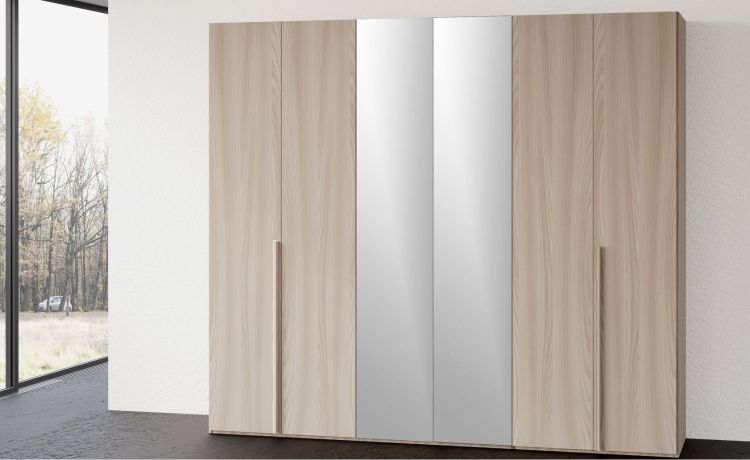 Mia armadio 6 ante battenti olmo delicato con specchi-In pannello nobilitato decorativo -Legno naturale-Nobilitato-238 cmx240 cm