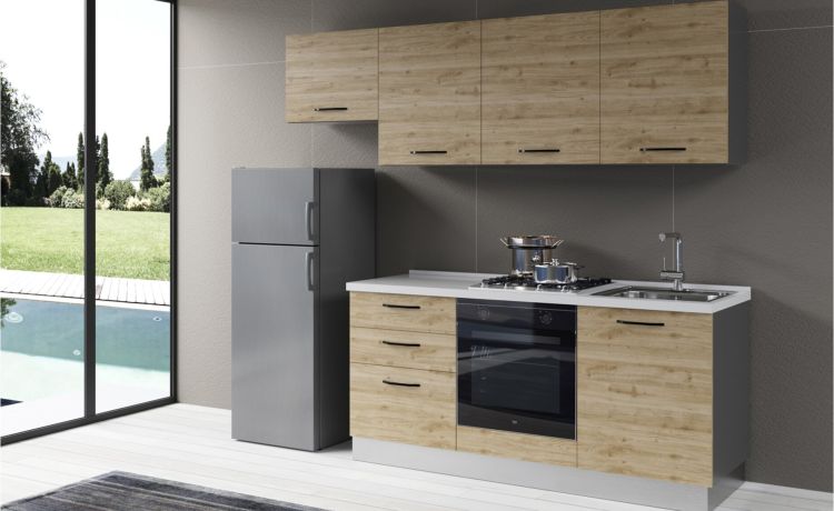 Gilda cucina 240 cm colore rovere cadiz -3 elettrodomestici--Pannello-216 cmx240 cm