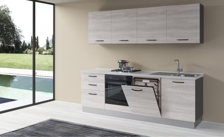 Gilda cucina 240 cm colore frassino ghiaccio-3 elettrodomestici--Pannello-216 cmx240 cm