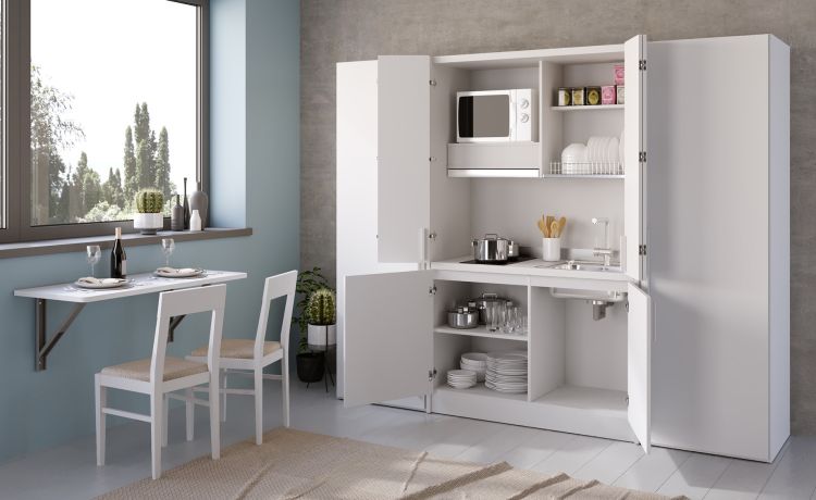  Cabrio cucina a scomparsa bianca senza frigo con 2 armadi