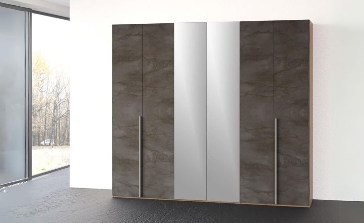 Mia armadio 6 ante battenti noce biondo/ossido con specchi -In pannello nobilitato decorativo -Legno scuro-Nobilitato-238 cmx240 cm