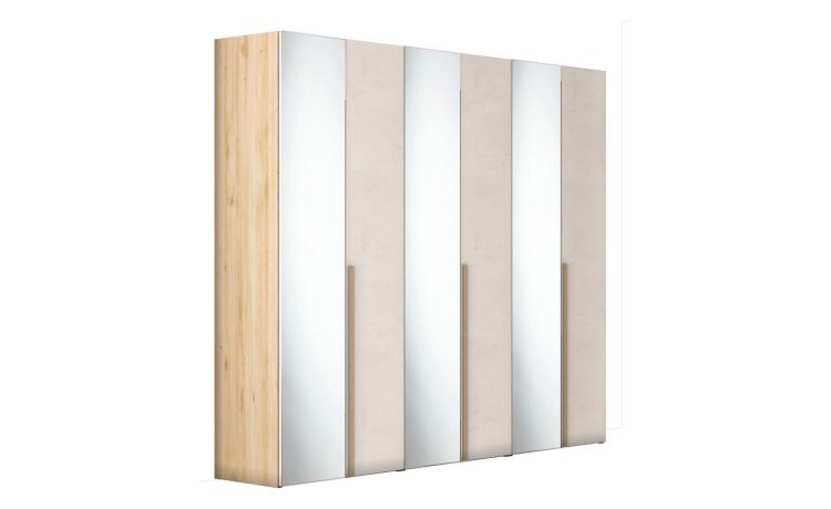 Laura armadio 6 ante battenti rovere e calce con specchi-In pannello nobiliato-Legno naturale-Pannello-238 cmx258 cm