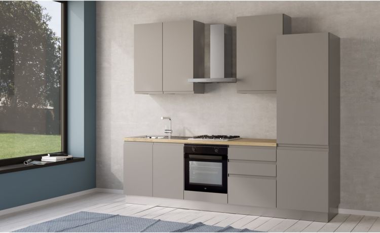 Iris cucina 270 cm colore grigio chiaro con frigo-3 elettrodomestici--Melaminico