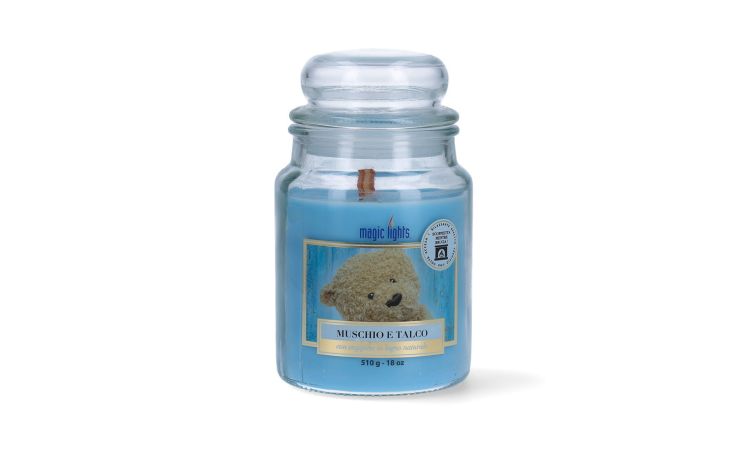 Giara candela aromatica muschio e talco- -Azzurro-Cera