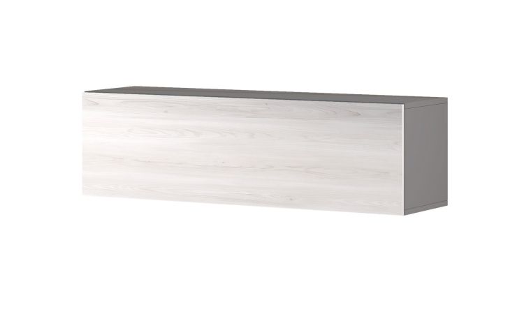 Gilda pensile 1 anta a ribalta frassino ghiaccio L120 cm-Struttura colore titanio-Legno bianco-Pannello-36 cmx120 cm