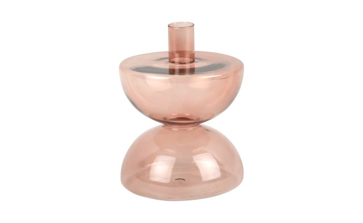 Diabolo porta candela in vetro rosa Ø12 cm--Rosa-Vetro