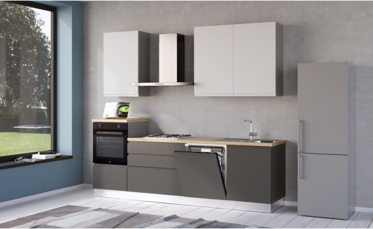 Iris cucina 270 cm colore grigio scuro e bianco opaco con lavastoviglie-3 elettrodomestici --Melaminico